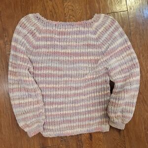 80s Vintage Chenille Women's Sweater - Pink and Cream